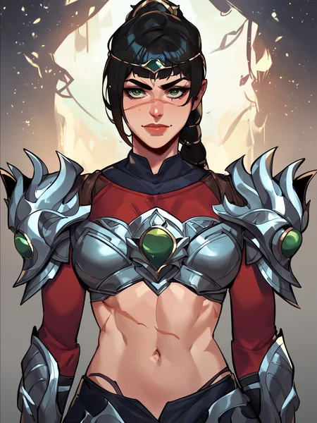 1girl, solo, shadowheart, black hair, braided ponytail, green eyes,  scar on face, circlet, looking at viewer,  armor,
score_9, score_8_up, score_7_up, score_6_up, source_anime, masterpiece, highres, best quality    <lora:ShadowHeartXL:0.8>