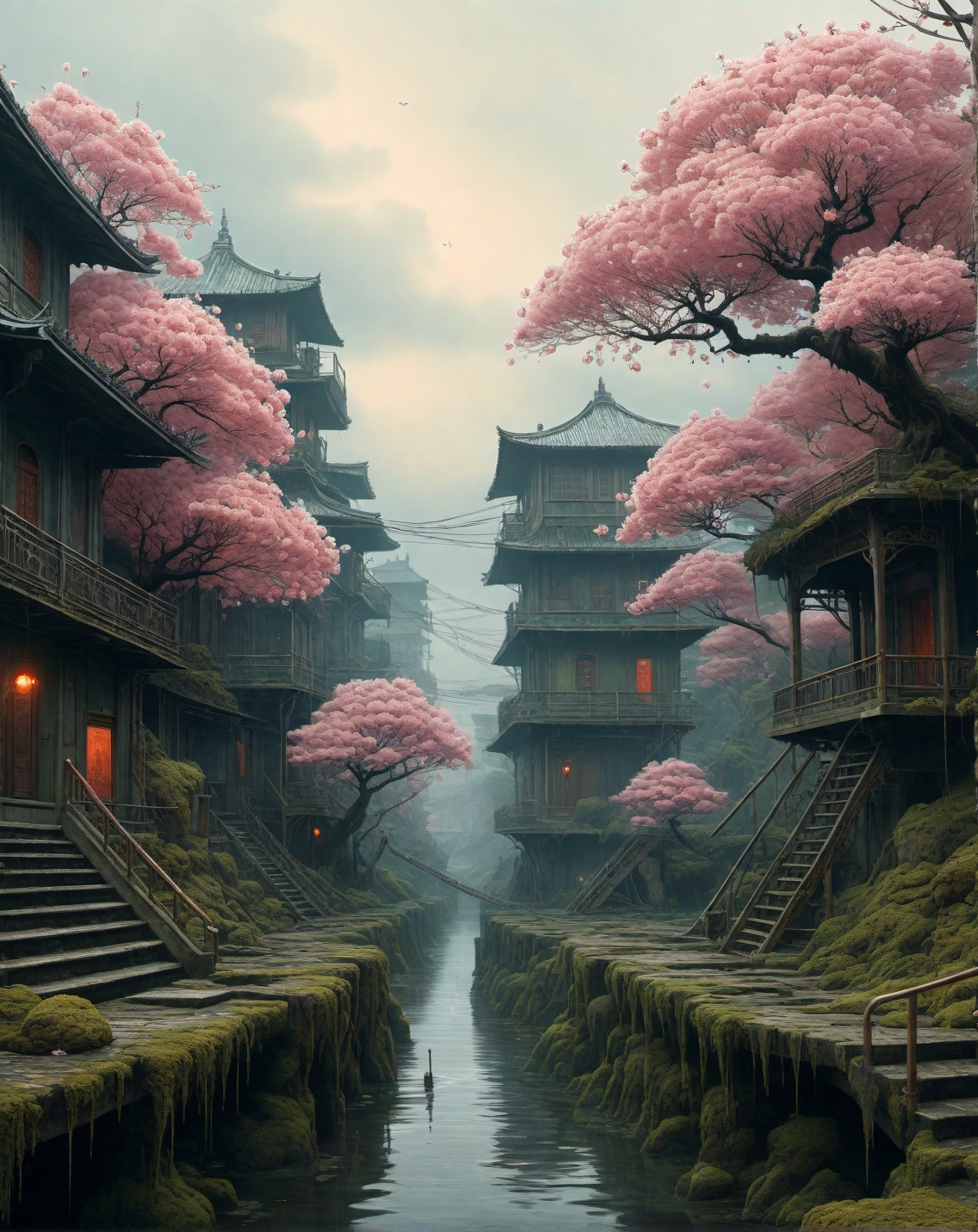 Caspar David Friedrich (romanticism), Mangrove channels at low tide, moss-covered stone steps, quarry crane rusting,
hyperrealistic surrealism,ultra-detailed,intricate textures,luminous colors,cinematic lighting,dramatic perspective,volumetric atmosphere,8k UHD,sharp focus, professional color grading,1girl,Groves of petrified cherry blossoms frozen mid-fall ,,
<lora:extremely_detailed:0.8> extremely detailed,
<lora:offset_0.2:0.5>,
<lora:add-detail-xl:0.3>,
<lora:aidmaMJ6.1_v0.5_2:0.3> aidmamj6.1,
<lora:Cyberpunk _Anime_V2_light_version-SDXL:0.3> anime, cyberpunk,
<lora:tbh76-sdxl:0.5> Style of Mark Ryden, Baroque art style, dynamic composition, dramatic lighting, rich colors, intricate details, professional-grade execution, captures the grandeur and theatricality of the Baroque period, Cyberpunk art style, futuristic cityscapes, neon-lit streets, high-tech and low-life, cybernetic enhancements, dystopian and gritty atmosphere