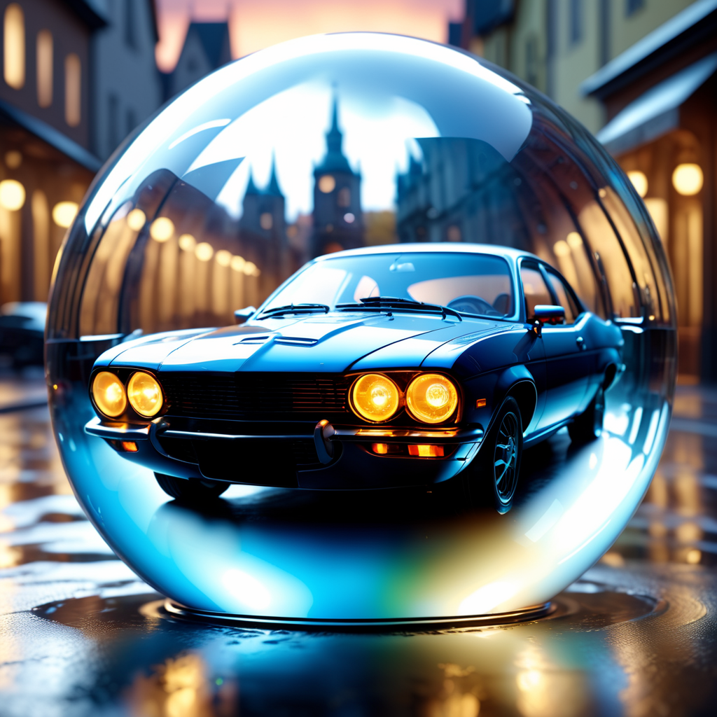 a Car in a Jed-Glassball ,  <lora:Jed-Glassball:0.7>, UHD, octane render