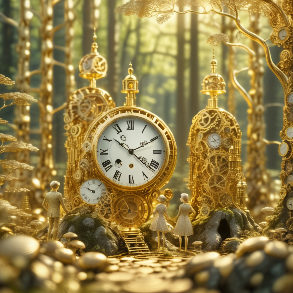 timeart golden clock lovers in forest<lora:timeart:1>