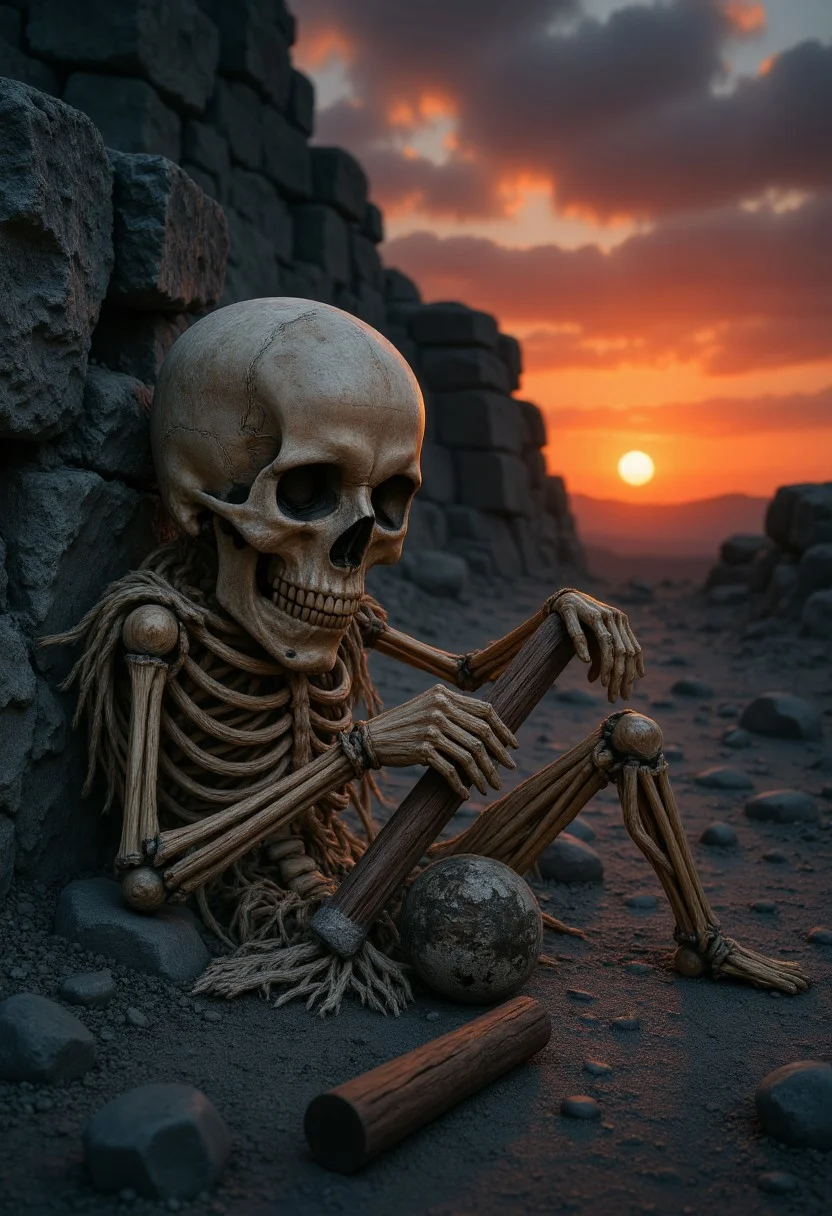photograph, concept art, shot of Skulls, at Dusk, 800mm lens, Dark hue, concept art, fantasy, aidmaHiDreamStyle , aidmagptimage
