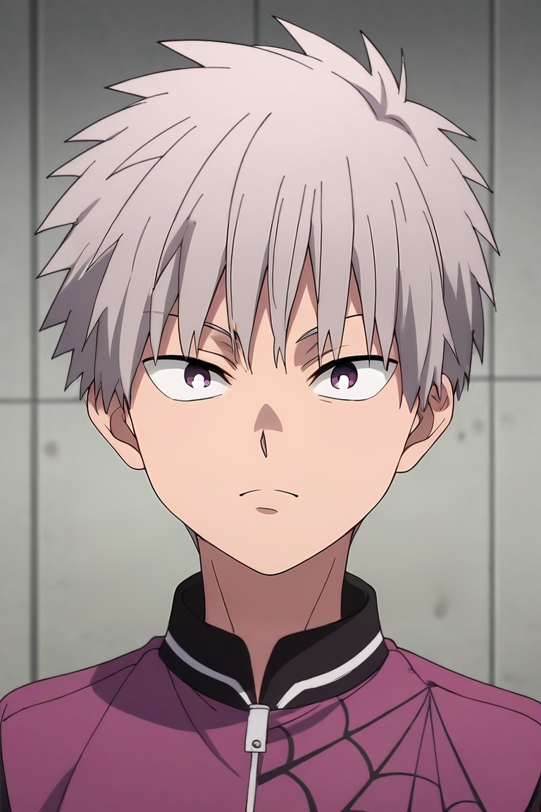 score_9, score_8_up, score_7_up, source_anime, rating_safe, , (realistic:0.6), looking at viewer, , 1boy, solo, male focus, <lora:shiki_tademaru_pony:0.88>, shiki_tademaru, grey hair, purple eyes, short hair, , ,, <lora:sdxl_lightning_8step_lora:1>