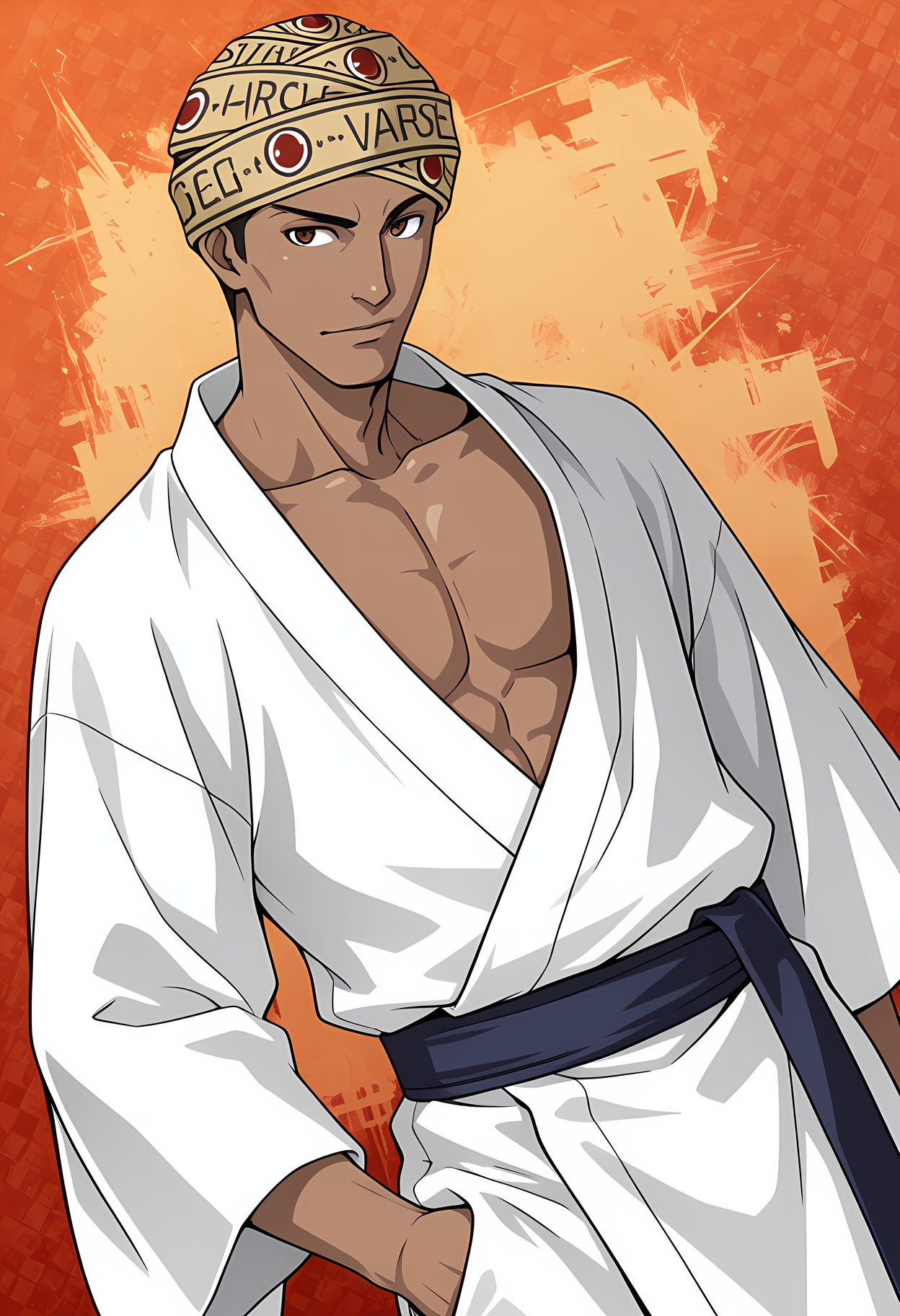 masterpiece, best quality, amazing quality, dutch angle, abstract background, BREAK
1boy, solo, male focus, sh_judah, head wrap, dark skin, brown eyes, yukata, japanese clothing, BREAK
<lora:cfg_scale_boost:.6> <lora:Judah_Singh_-_Soul_Hackers_-_ILXL:0.8>