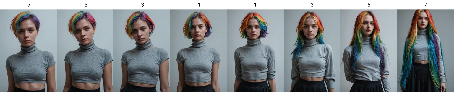 score_9, score_8_up, score_7_up, score_6_up, realistic, masterpiece, high quality.
1girl, (solo)
grey turtleneck skivvy, black skirt.
rainbow hair,short hair,blue eyes.
3/4shot, (from below:0.2).
simple background <lora:Pony Realism Slider:3.0>