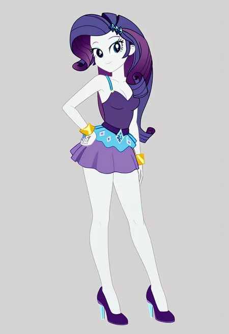 Score_9, Score_8_up, Score_7_up, Volumetric lighting, source_cartoon, source_cartoon, Official, rarity, equestria girls, bracelet, Full body, women's shoes, sexy and sensual posing, sexy and sensual model body, Mini skirt, High heels, Purple dress