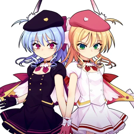 <lora:artemina test:0.8> 2girls, score_9,
BREAK,
 artemina, ponytail, artemina is white shirt,  artemina is white skirt,  artemina is red gloves, puffy short sleeves, beret, Choker, Blonde hair, green eyes,
BREAK,
bartemina, ponytail, bartemina is black shirt,  bartemina is black skirt, bartemina is black gloves, puffy short sleeves, beret, Choker, blue hair, red eyes,
