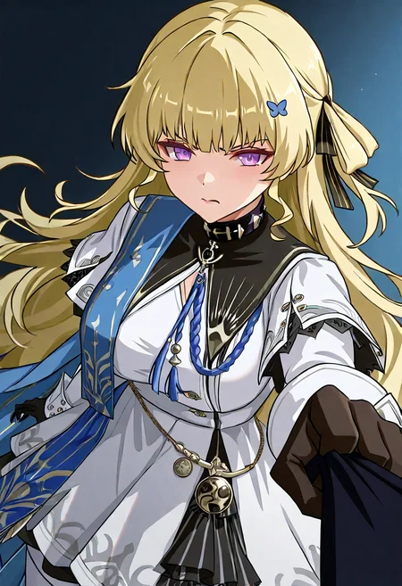 1girl, solo, phoebe wuthering waves, blonde hair, purple eyes, black gloves, blue sash, side cape, blue cape, long sleeves, white dress, white pantyhose, looking at viewer,
grabbing viewer by collar, angry, furrowed brow, pov collar grab, dim alleyway, mid-range, dynamic angle, tense confrontation, dramatic lighting
, <lora:Character_Phoebe-000015:0.8>
