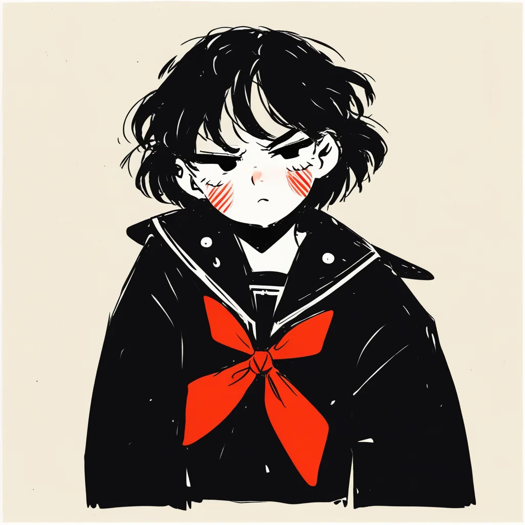 a boy in a sailor suit frowning