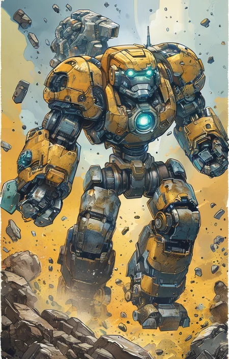 masterpiece,best quality,<lora:tbh297-sdxl:0.9>,illustration,style of Joe Madureira portrait of Housework robots