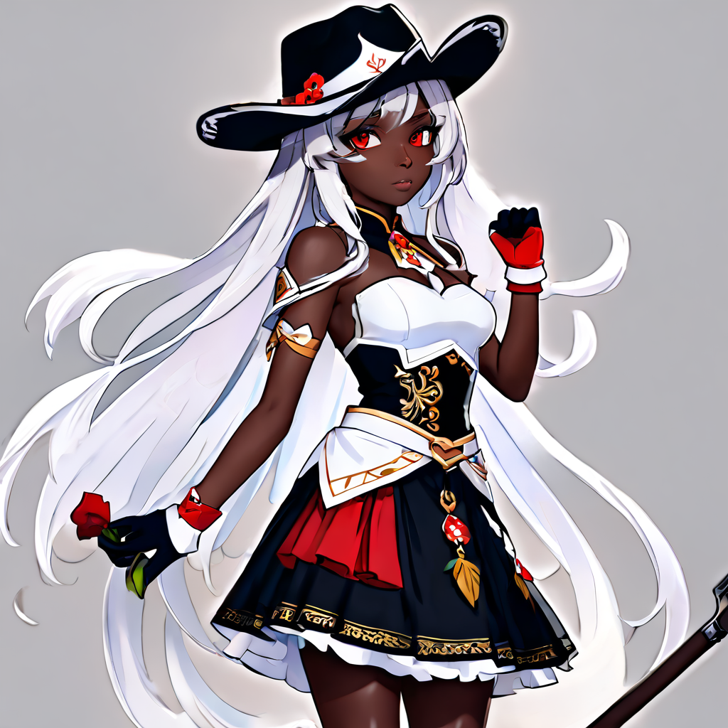 1girl, 3d, black background, cowboy shot, dark skin, dress, fingerless gloves, genshin_mualani, gloves, hair ornament, long hair, profile, red eyes, sandals, simple background, skirt, solo, white gloves, white hair <lora:Genshin_Mualani_pony:1> <lora:aidma-Image Upgrader-v0.1:1>  perfect hands <lora:MHXL_Scrantelly_Slimjane:.8>