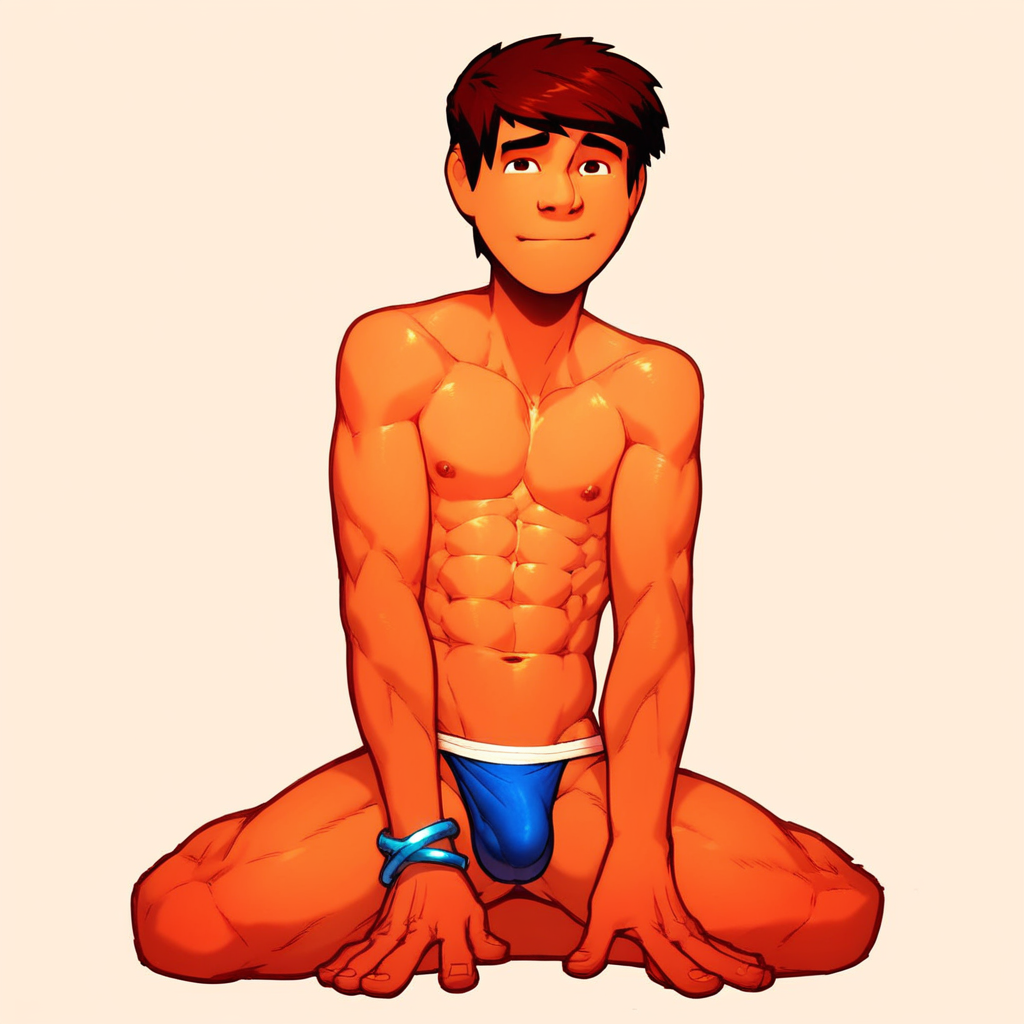 Kai, solo, 1boy, male focus, brown hair, swimsuit, male swimwear, abs, bracelet, speedo, topless male,  score_9, score_8_up, score_7_up, score_6_up <lora:vinceteaa_020_04v2-step00000400r:1> good face, good eyes, looking at viewer, full body,