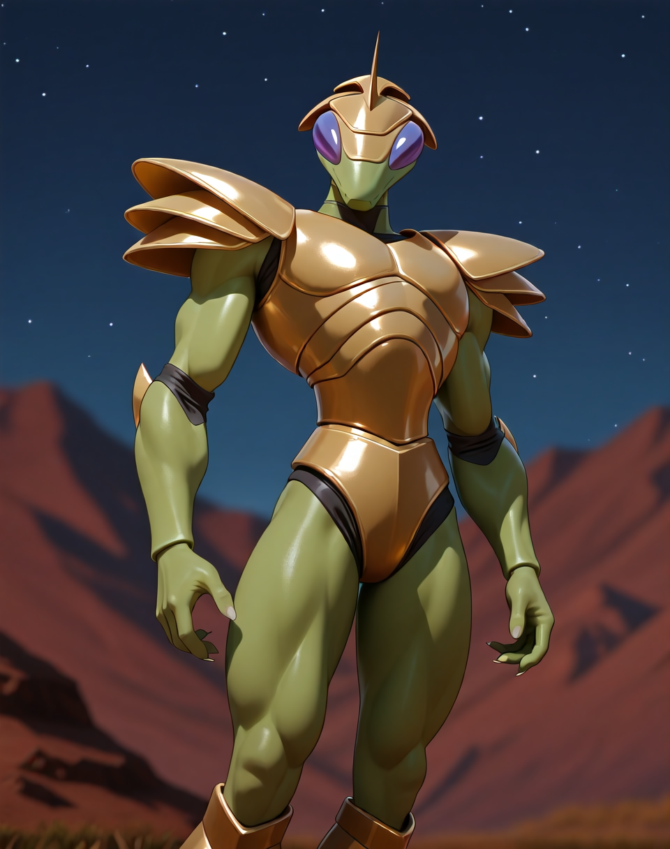 <lora:Hyper_Katris_(Shinzo)_(Illustrious)_(AD):1> Hyper Katris, mantis, Shinzo, 
((
exterior, anime night sky, mountains, bent leg, cowboy shot, 
dynamic action, insect anthro, male focus, strong warrior, manly, bounty hunter villain, gold armor, 
)),
BREAK: very awe, aesthetically pleasing, masterpiece, best quality, amazing quality, very aesthetic, perfect depth of field shot, gradient coloring, subsurface reflections, 3d rendering, photographic realism, bare legs, green legs, source_furry, furry_art, 
masterpiece, best quality, amazing quality, very aesthetic, high resolution, ultra-detailed, absurdres, newest, scenery, {Prompt}, BREAK, detailed background, volumetric lighting,
BREAK: lazympos, lazypos (3),