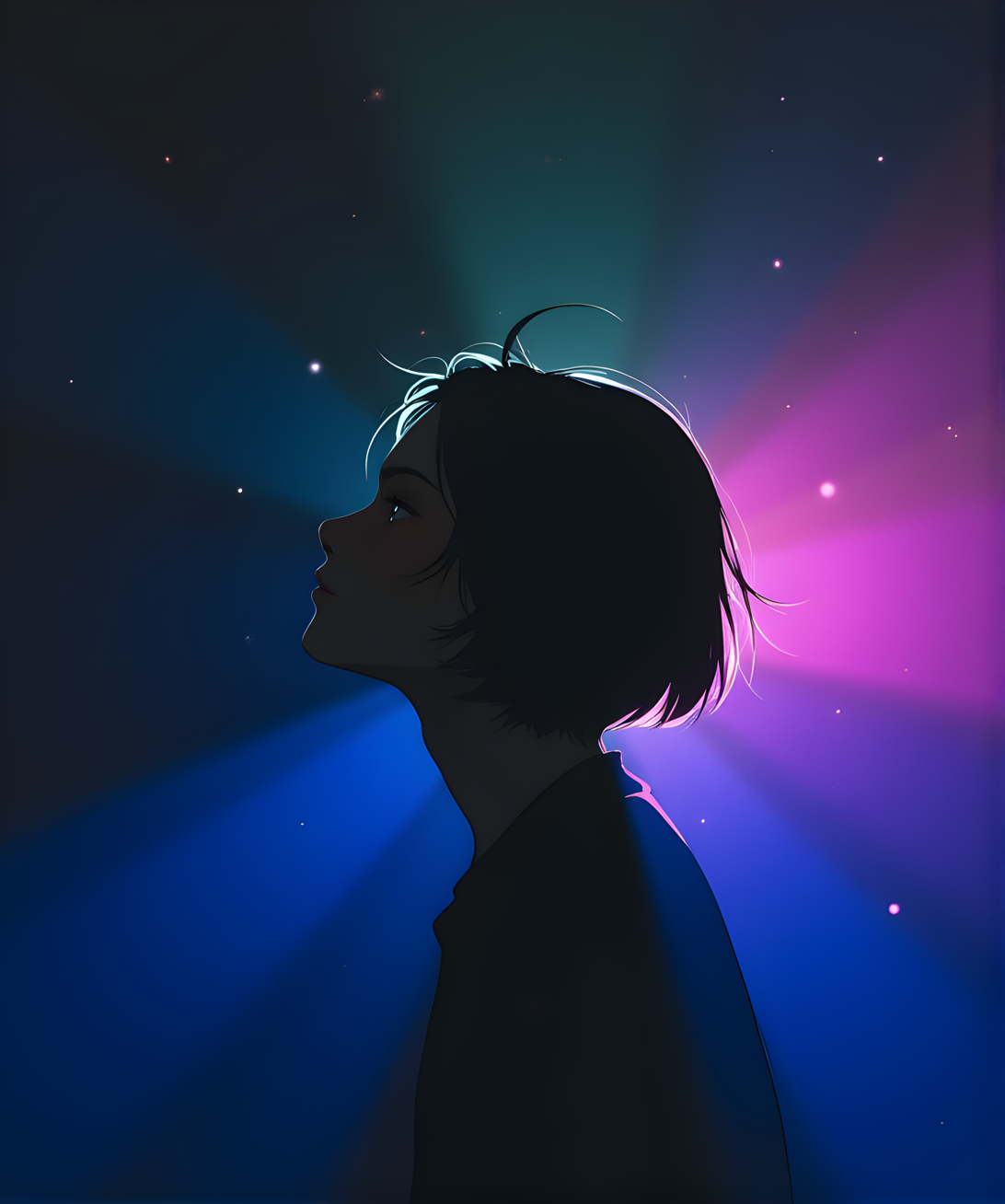 A person captured in silhouette, with their profile facing to the left. The individual's features are not clearly visible due to the strong backlighting, which creates a dramatic and striking effect. The hair is short and styled neatly, adding to the overall clean and modern look.
BREAK j_art, anime, anime art, <lora:FLUX\jul\J_Anime:0.7>, <lora:FLUX\Anime Art V3:0.1>, <lora:FLUX\Flux-jijia:0.2>