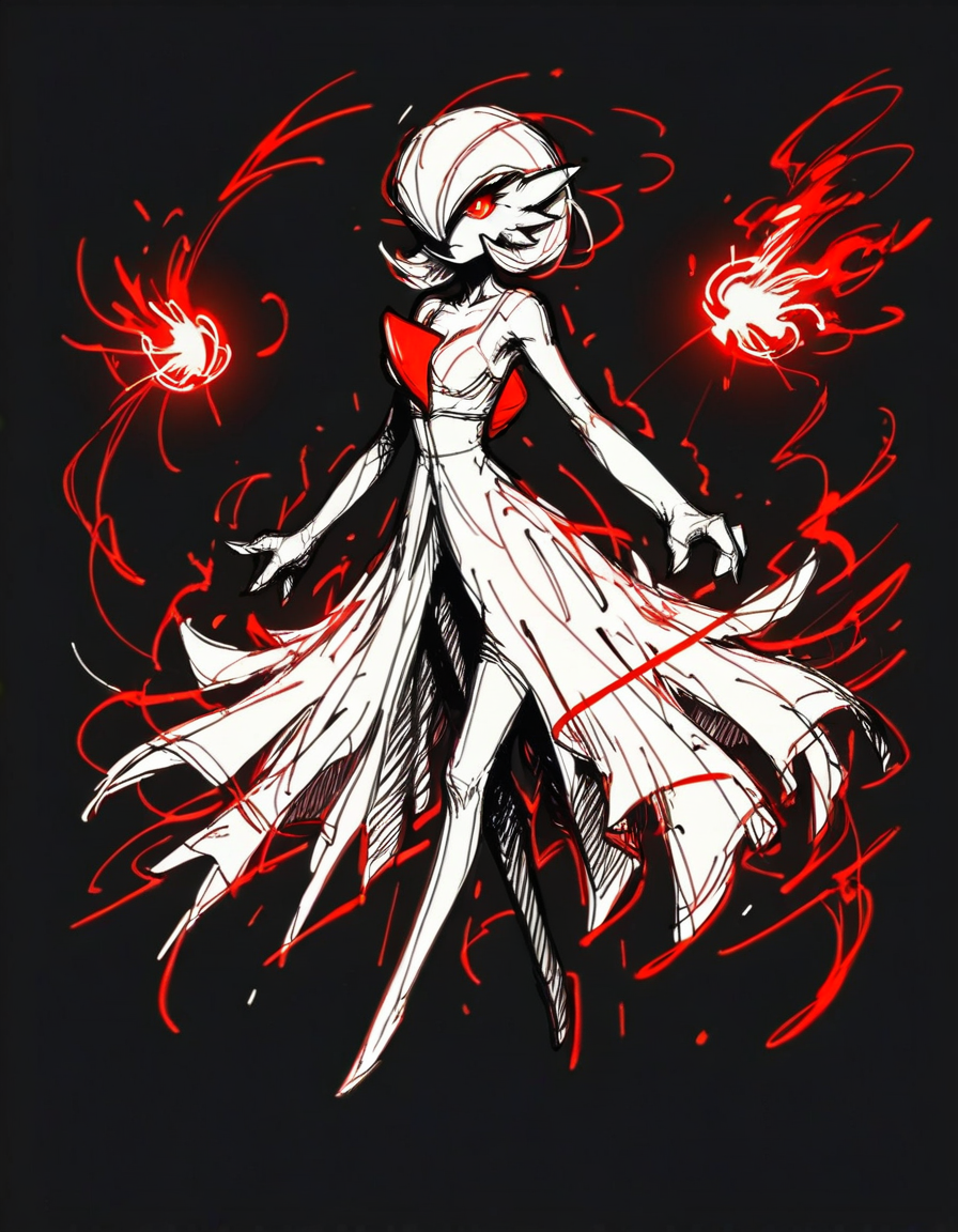 score_9, score_8_up, score_7_up,   <lora:Navi_WrathStrokes_PonyXL_S1:1.1> , red sketch, black background, black theme, monochrome,  
1girl, gardevoir, floating, full body, glowing, moonlight, floating rocks,
