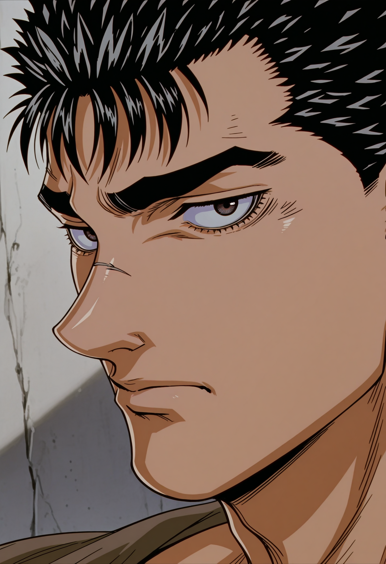 <lora:BerserkILLUSTRIOUS:1> berserk,
guts, 1boy, solo, male focus, portrait, close-up, looking at viewer, closed mouth