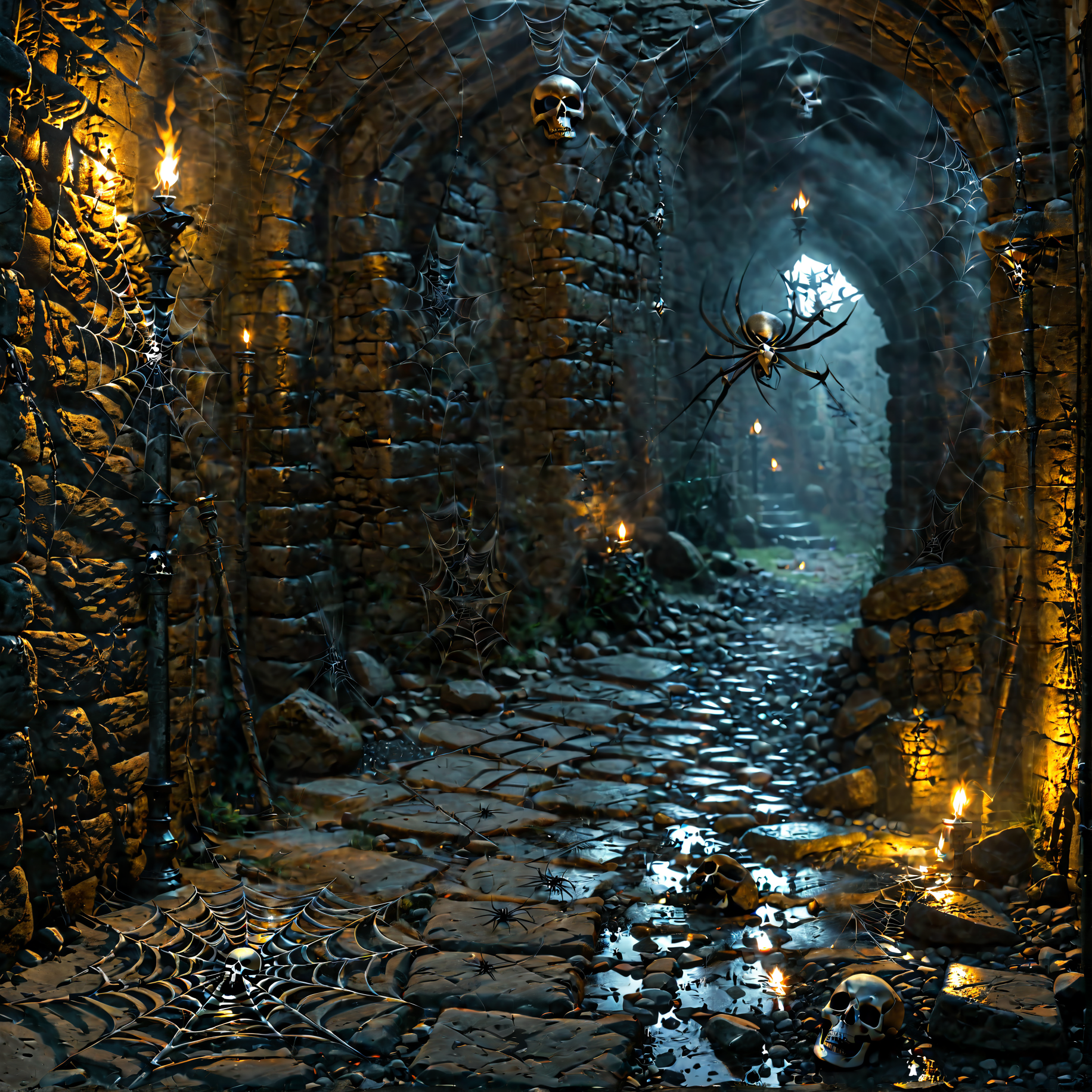 torch, arch, candle, outdoors, skull, ruins, spider web, <lora:The_Deep_Dark_Dungeon-SDXL:0.8>, deepdarkdungeon, best quality, masterpiece, 4k, uncensored, prefect lighting, rating_explicit, very aesthetic, detailed, <lora:add_details_xl:0.6>, very detailed, <lora:SDXLHighDetail_v5:0.6>