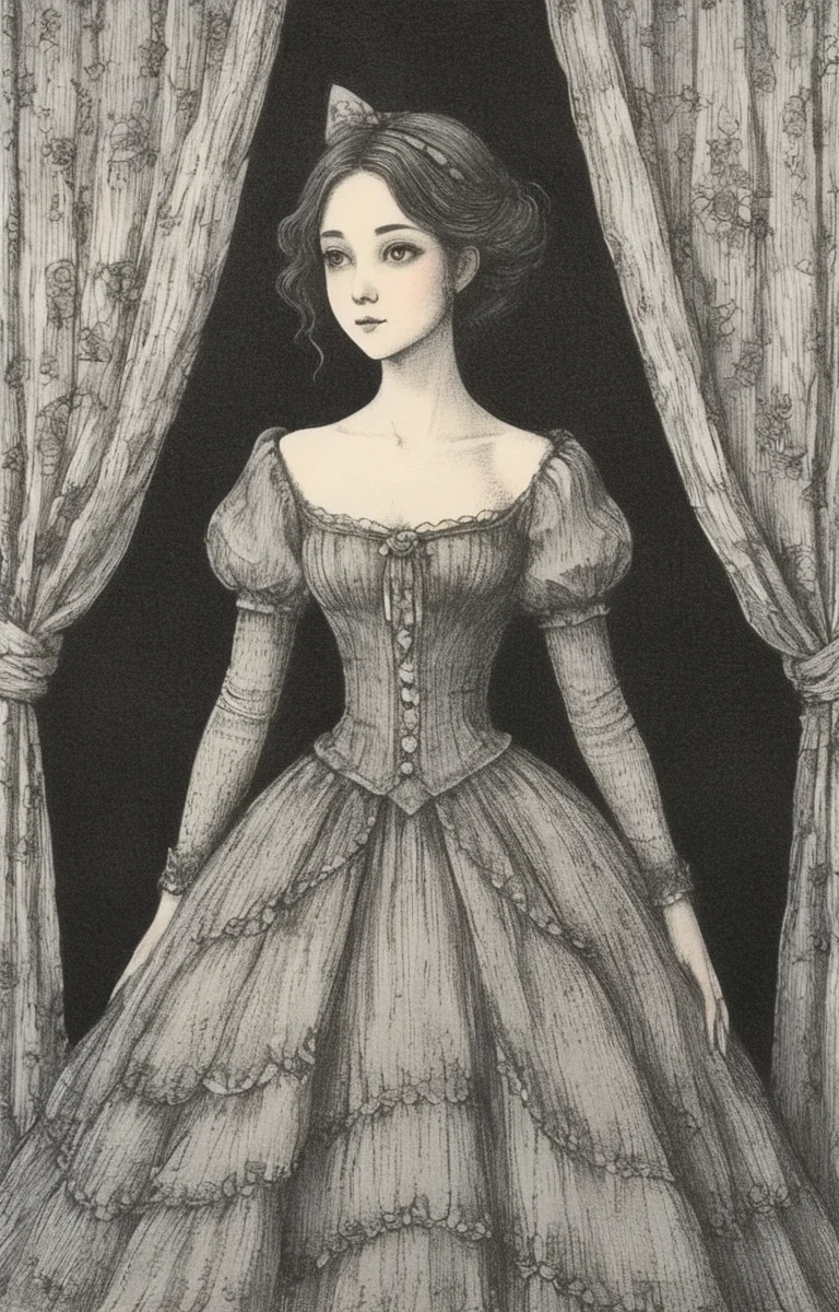 masterpiece,best quality,<lora:tbh276-sdxl:0.9>,illustration,style of Edward Gorey portrait of idolmaster cinderella girls,