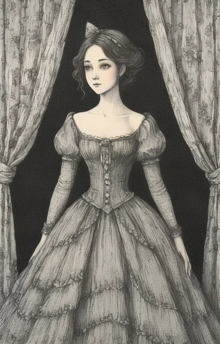 masterpiece,best quality,<lora:tbh276-sdxl:0.9>,illustration,style of Edward Gorey portrait of idolmaster cinderella girls,
