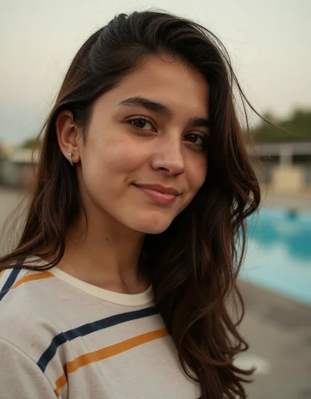 photo of a 19-year-old Latina woman with a striped shirt smiling at the camera with an empty abandoned swimming pool as the background, a character portrait, aaimage, aana_photo, aaphotos, <lora:35mm_joycap:0.5> <lora:amateurphoto-6version:0.5> <lora:artisticanalogphotos:0.5> <lora:photooo-000001:0.5> <lora:Zphyr_FLUX_Photorealistic_LoRA:0.5> <lora:socmed_v2:0.5>