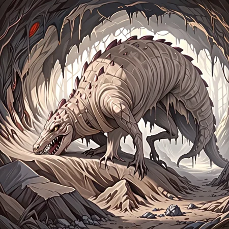Dark Fantasy page, Inside a crypt. sluggirl woman,, stone, giant slug, monster made of stone, ral-zmbyz, crocodile jaws