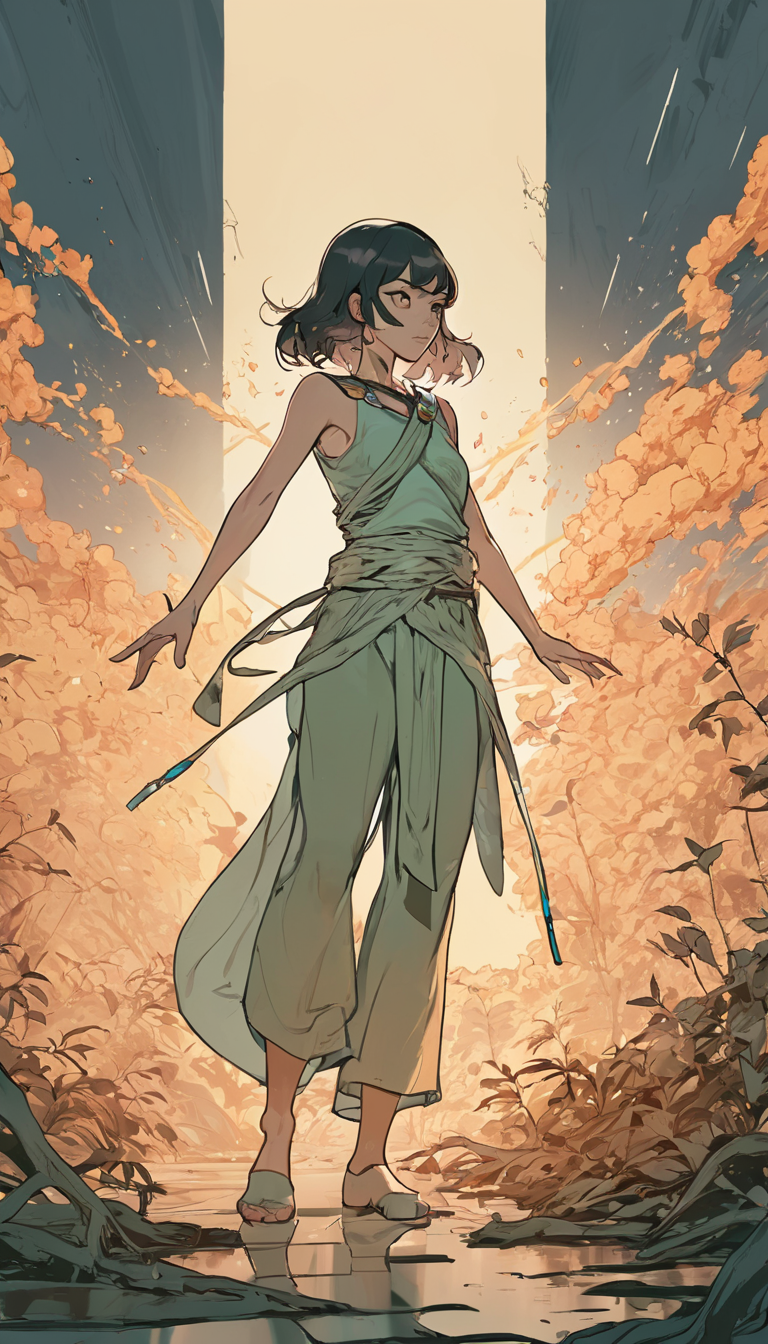 Cinematic scene, hero view, d4s sorceress <lora:diablo_4_sorceress_v0.0.1:1>, action pose, nature, detailed background, masterpiece, best quality, high quality, absurdres, (Anime Scene, Toonshading, Satoshi Kon, Ken Sugimori, Hiromu Arakawa:1.2), (Anime Style, Manga Style:1.3), Low detail, sketch, concept art, line art, webtoon, manhua, hand drawn, defined lines, simple shades, minimalistic, High contrast, Linear compositions, Scalable artwork, Digital art, High Contrast Shadows, glow effects, humorous illustration, big depth of field, Masterpiece, colors, concept art, trending on artstation, Vivid colors, dramatic