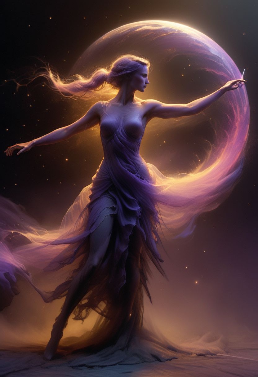 super closeup portrait, Capturing the essence of cosmic serenity and earthly vigor, depict a woman suspended in her office chair amidst the vast expanse of space. Curved Sword Slash, Her surroundings are a vibrant mix of colors, with deep blacks contrasting against vivid hues. In the distance, translucent planets in shades of purple and dark yellow add to the surreal atmosphere. Her long hair billows freely in the weightlessness of space, embodying a sense of boundless freedom and graceful motion.
deep Blacks, very detailed, atmospheric haze, Film grain, cinematic film still, shallow depth of field, highly detailed, high budget, cinemascope, moody, epic, OverallDetail, 2000s vintage RAW photo, photorealistic, candid camera, color graded cinematic, eye catchlights, atmospheric lighting, imperfections, natural, shallow dof