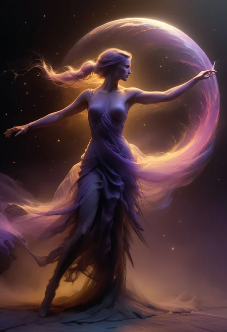 super closeup portrait, Capturing the essence of cosmic serenity and earthly vigor, depict a woman suspended in her office chair amidst the vast expanse of space. Curved Sword Slash, Her surroundings are a vibrant mix of colors, with deep blacks contrasting against vivid hues. In the distance, translucent planets in shades of purple and dark yellow add to the surreal atmosphere. Her long hair billows freely in the weightlessness of space, embodying a sense of boundless freedom and graceful motion.
deep Blacks, very detailed, atmospheric haze, Film grain, cinematic film still, shallow depth of field, highly detailed, high budget, cinemascope, moody, epic, OverallDetail, 2000s vintage RAW photo, photorealistic, candid camera, color graded cinematic, eye catchlights, atmospheric lighting, imperfections, natural, shallow dof
