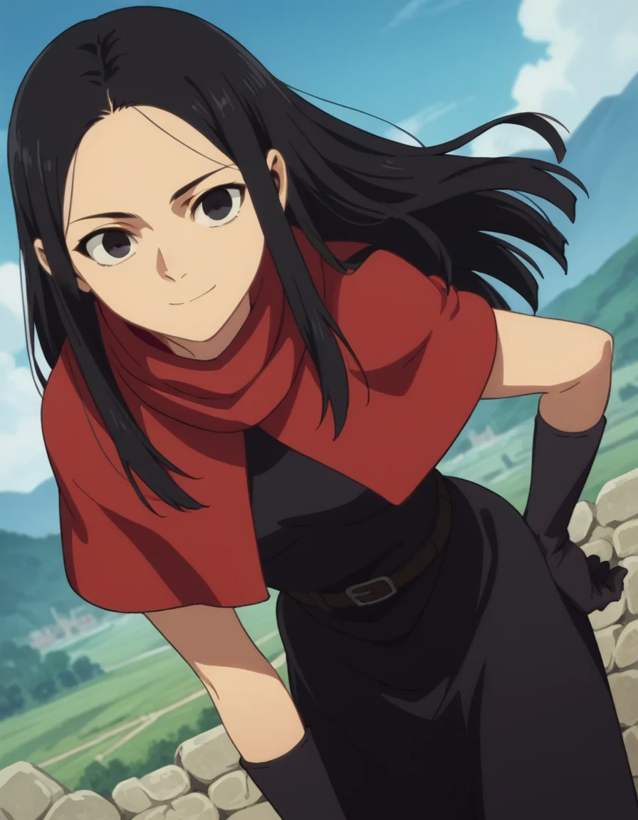 score_9, score_8_up, score_7_up, source_anime,
rinshafana, <lora:rinsha-fana-s1-ponyxl-lora-nochekaiser:1>,
rinsha fana, long hair, black hair, black eyes,
gloves, dress, black gloves, belt, black dress, capelet,
outdoors, landscape, bent over, smile,
looking at viewer, solo, cowboy shot, dutch angle,