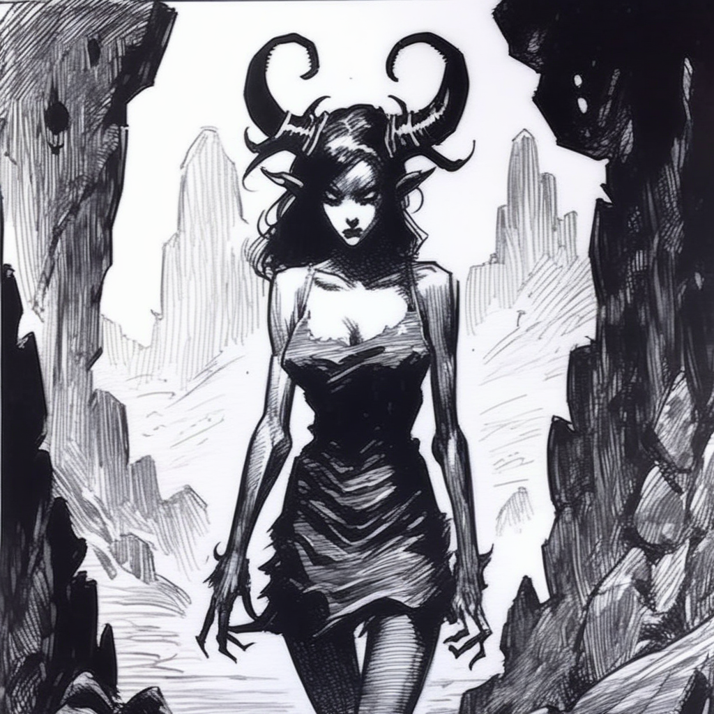 drawix6 demon girl in hell black ink <lora:drawix6:1>
