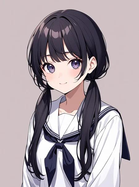 masterpiece,ultra-detailed,best quality,8K,illustration,cute face,clean skin ,shiny hair,girl,ultra-detailed-eyes,simple background, <lora:add-detail-xl:1> <lora:osage_XL_V1.0:1> osage, low twintails,long hair,serafuku