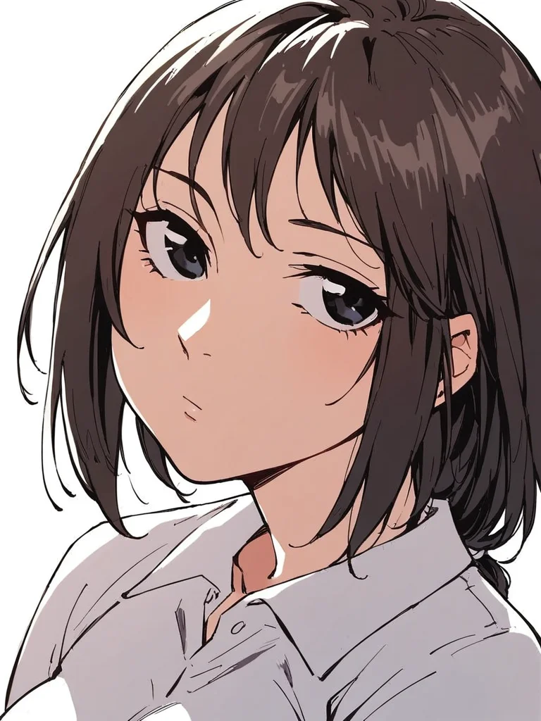 score_9, score_8_up, score_7_up,
1girl, brown hair, black eyes, amane shiho, long hair, low tied hair, medium breasts,
face, close-up, white background, expressionless, looking at viewer, white shirt