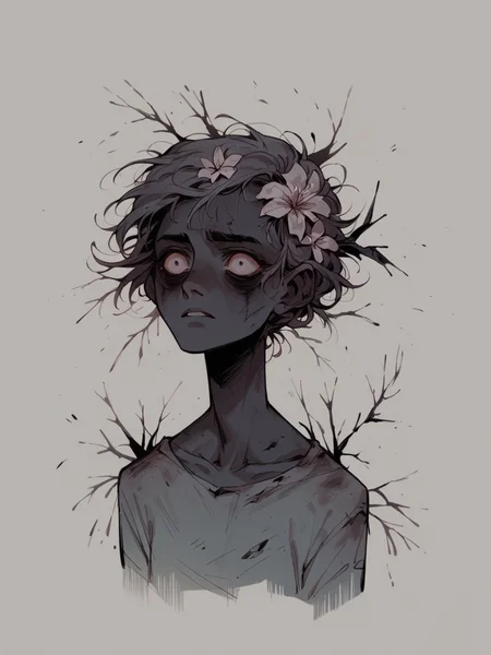 score_9, score_8_up, score_7_up, score_6_up, unw3ll <lora:UNW3LLXLP:1> dark, gloomy, eerie, simple background, flower