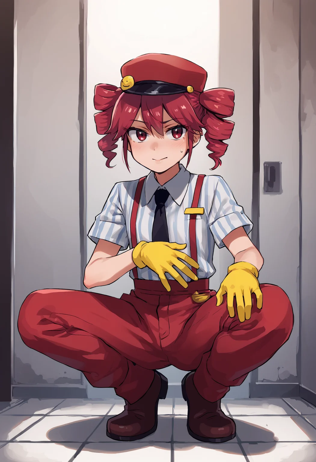 score_9, score_8_up, source_anime,
asanagi, <lora:sdxl_asanagi_v1:0.4>, <lora:Smooth Anime Style LoRA XL:0.6>, <lora:SuimitsutouKoubou-1024-Prodigy-32:0.35>, <lora:muk_pony_v1:0.25>, by muk \(monsieur\)
BREAK,
1girl,<lora:Teto_Mesmerizer_PDXL_resized:0.8>, tetomesmerizer, kasane teto,
striped shirt, yellow gloves, black necktie, suspenders, red pants, hat,
squatting, foreshortening,
indoors