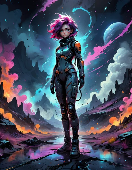 cartoon,
wasteland punk,
astronaut woman 20yo, standing floor,
sci-fi novuschroma03  plasma watercolor splashes,
[atompunk town|mountain] landscape EdobHorrorLandscape,
<lora:novuschroma03-style:1> 
<lora:EdobHorrorLandscape_XL_v1.0:0.6>
low-key <lora:zavy-cntrst-sdxl:0.75>