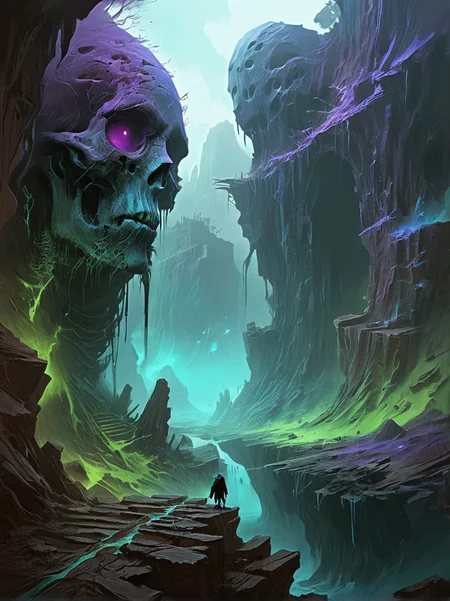 A highly detailed digital art piece featuring a mysterious environment with cool tones, earthy browns, and greens, accented with blues and purples, creating an eerie atmosphere with a sense of depth and contrast  <lora:sdxl_lora_beksinski:0.3> digital artwork by Beksinski <lora:detailed_notrigger-xl:0.5> <lora:DnD_Grainyboyz V2 SDXL Lora:0.5> DnD_Grainyboyz, grainy, noise <lora:drawix13:0.7> drawix13, dwx13 <lora:Midjourney-mimic-xl:0.4> <lora:RMSDXL_Creative:1>