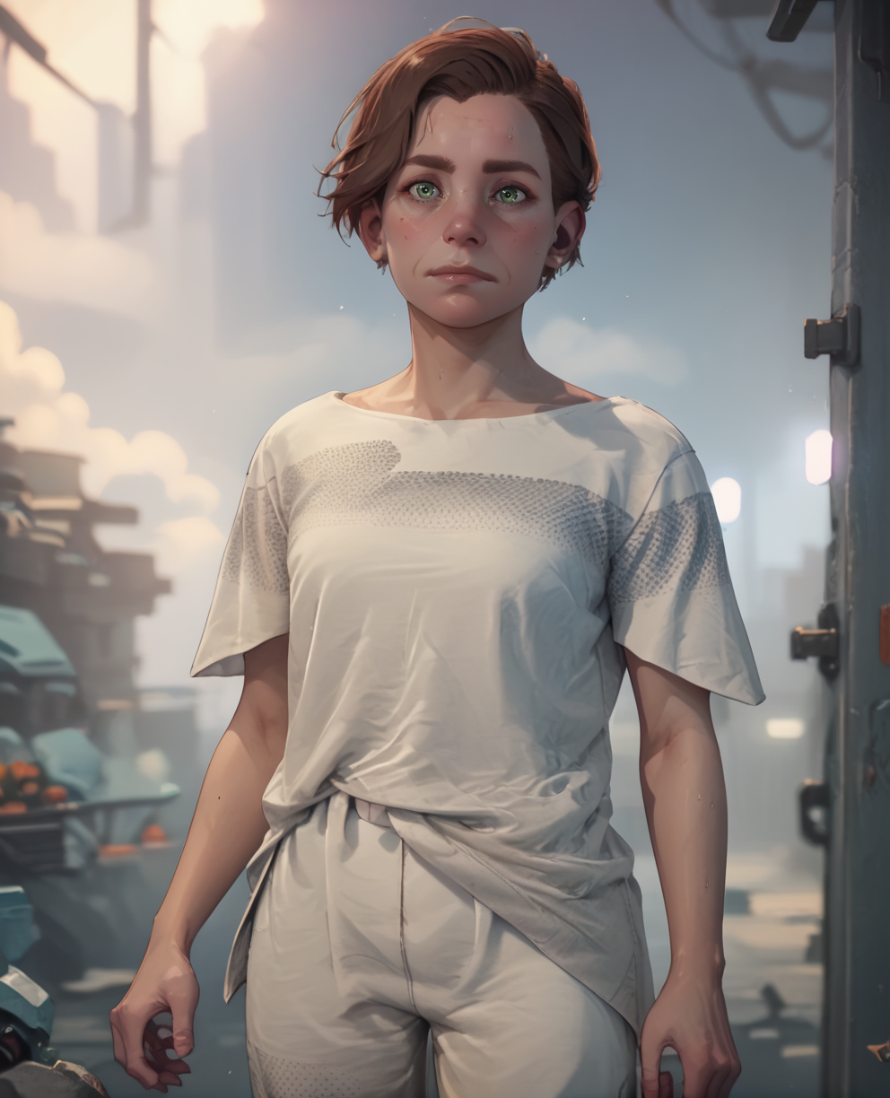 score_9,score_8_up,score_7_up,
beta,green eyes,brown hair,short hair,
white shirt,standing,nervous, looking at viewer,  pants, 
underground bunker,
<lora:beta:1>,