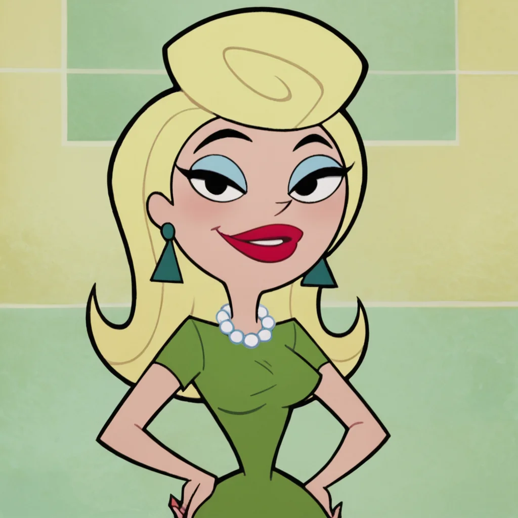 score_9, score_8_up, score_7_up, 1girl, MrsRich, blonde hair, medium hair, black eyes, earrings, pearl necklace, lipstick, medium breasts, narrow waist, wide hips, looking at viewer, hands on own hips, highres, high quality, masterpiece, <lora:Mrs._Rich:1>