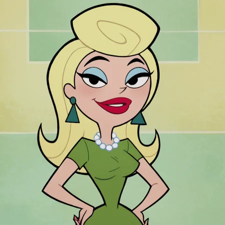 score_9, score_8_up, score_7_up, 1girl, MrsRich, blonde hair, medium hair, black eyes, earrings, pearl necklace, lipstick, medium breasts, narrow waist, wide hips, looking at viewer, hands on own hips, highres, high quality, masterpiece, <lora:Mrs._Rich:1>