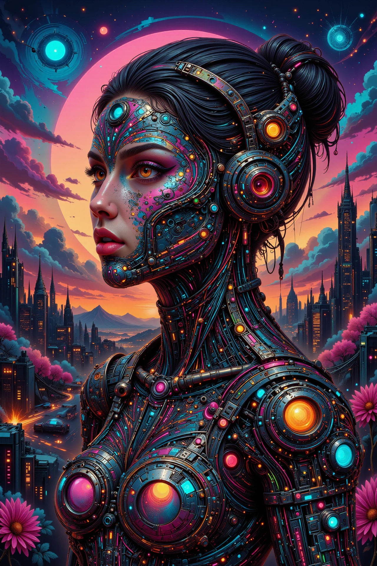 wasteland beautiful  landscape, evening, woman, very intricate, very detailed, sharp, bright, colorful, <lora:Hand v2:0.5> <lora:Anti-Blur:1><lora:Insane Detail Slider:0.25>  <lora:flux.1_lora_flyway_Epic-detail_v2:0.3> <lora:fluxenhancer:0.25> <lora:ck-Neon-Retrowave:0.4> ck-rw, in the style of ck-rw, <lora:Neurocore Anime Cyberpunk v2.0:0.8> <lora:neon-cyberpunk-alla-prima:0.6> mad-llprm