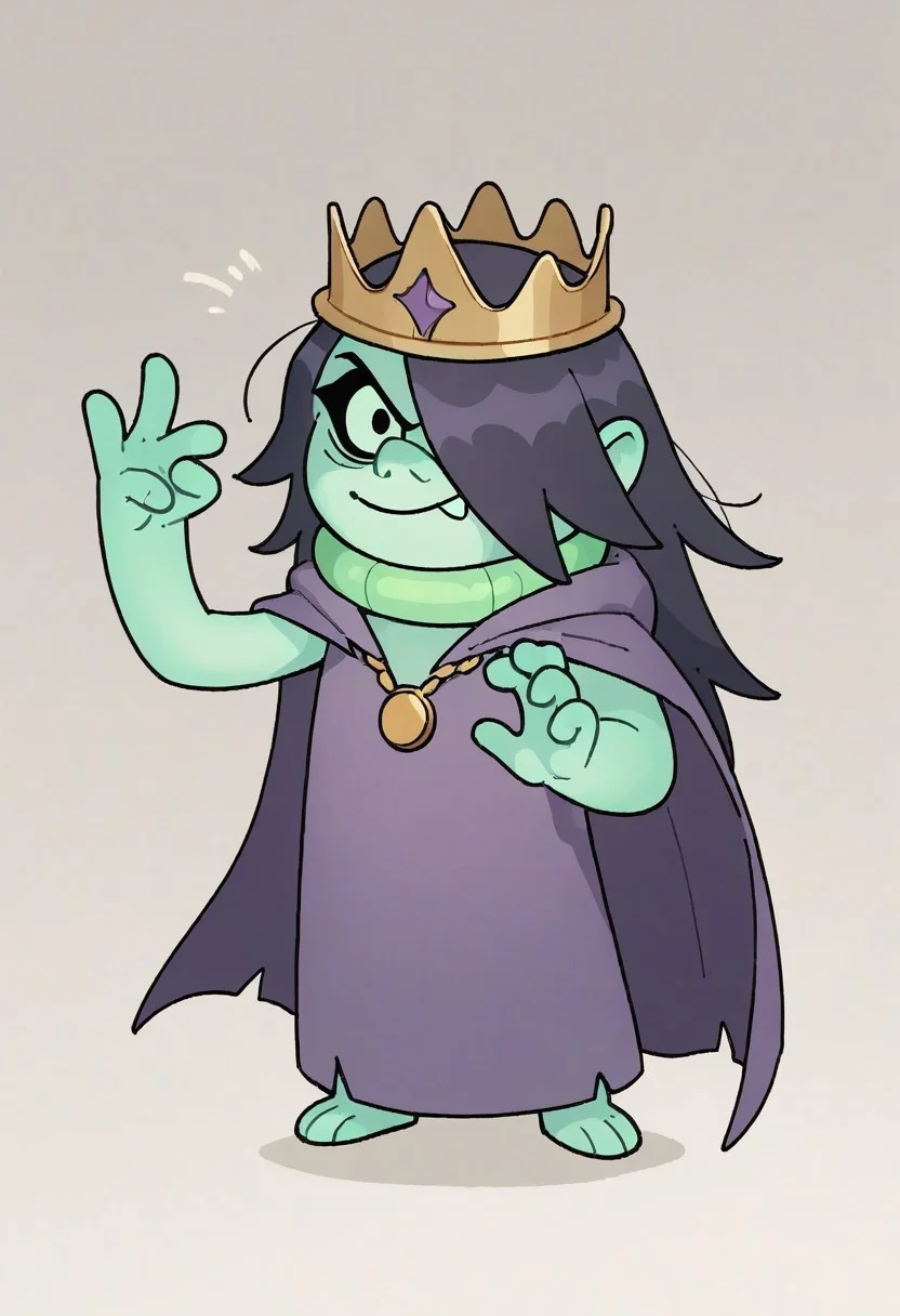(score_9 | score_8_up | score_7_up)
((masterpiece:1))(best quality,very high quality,ultra detailed:1.2)
(2D,cartoon style,anime style)(Smooth:2)(clean blurring)
(four fingers on each hand,one thumb on each hand:1), wraith, ghost, junk lord, 1boy, solo, long hair, hair over one eye, green inflatable pool toy on neck, gold necklace, metal crown, dark purple cape, blue skin, ghost tail, full body