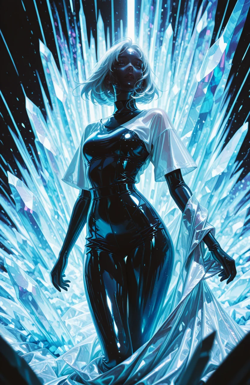 masterpiece,best quality,high quality,absurdres,very aesthetic,8k.,
red,black,white,woman,angular,crystalline,loose clothes,wrapped,fabric texture,plastic,chrome,latex,dramatic,
detailed,dynamic,cinematic,depth of field.,dynamic pose,
BREAK.,
BREAK.,<lora:Detail_enhancer_IL_v2:0.7>,