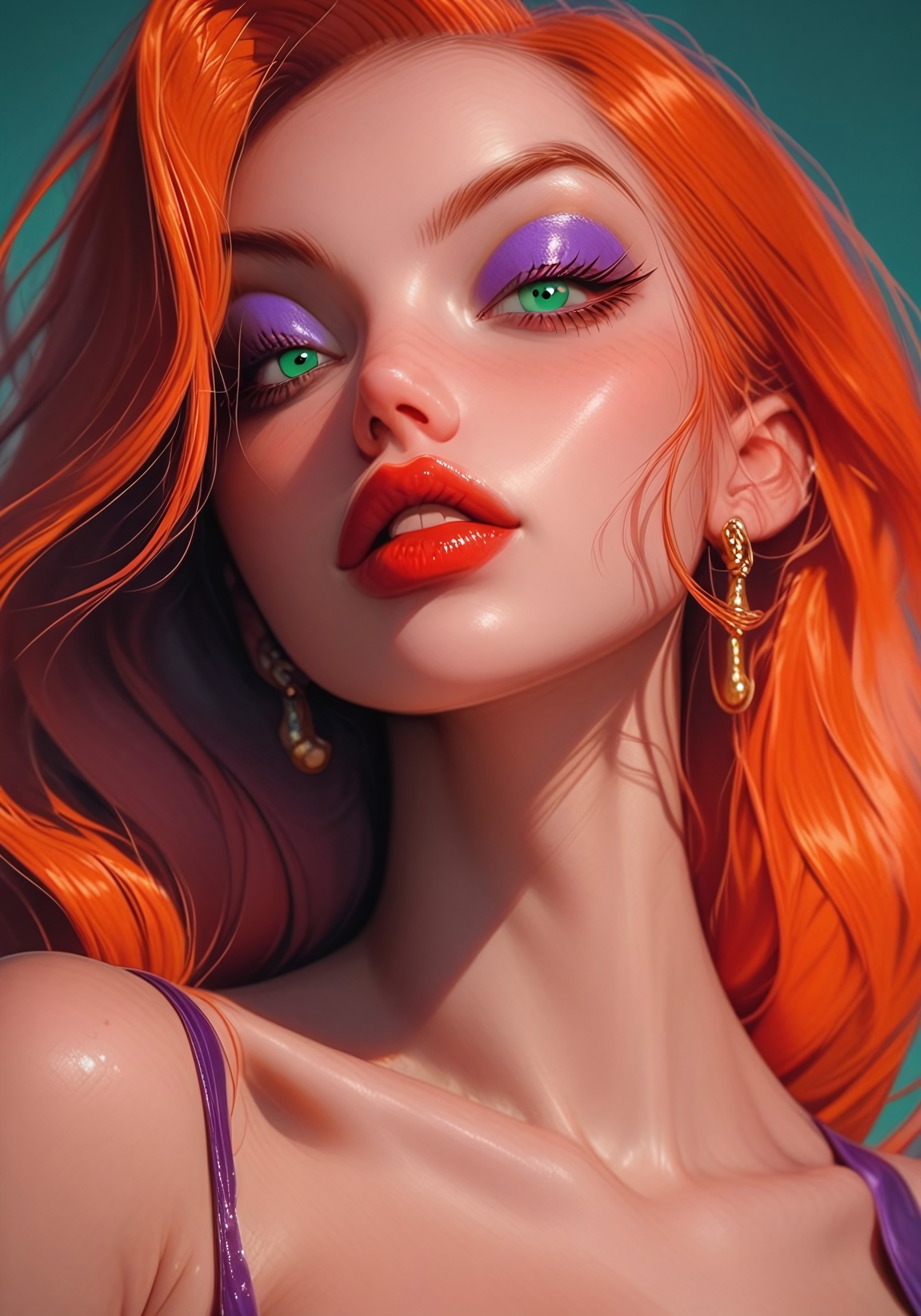 score_9, score_8_up, score_7_up, score_6_up, score_5_up, score_4_up, detailed concept art, ((amazing masterpiece:1.3)), very aesthetic, best quality, highly creative, amazing cel shading, fine details, intricate details, ((1girl, Jessica Rabbit:1.3)), jessica rabbit expression, jessica rabbit tits, very pretty, voluptuous, (red hair, ginger), green eyes, purple eyeshadow, huge breasts, fat boobs, round tits, deep cleavage, looking at viewer, fluttershy, retro popart, from below, depth of perspective, hyperrealistic, ((whimsical factal background))
c0l0urc0r3, cute, bright colours, 1dk, d3t41l3d, score_9, score_8_up, score_7_up