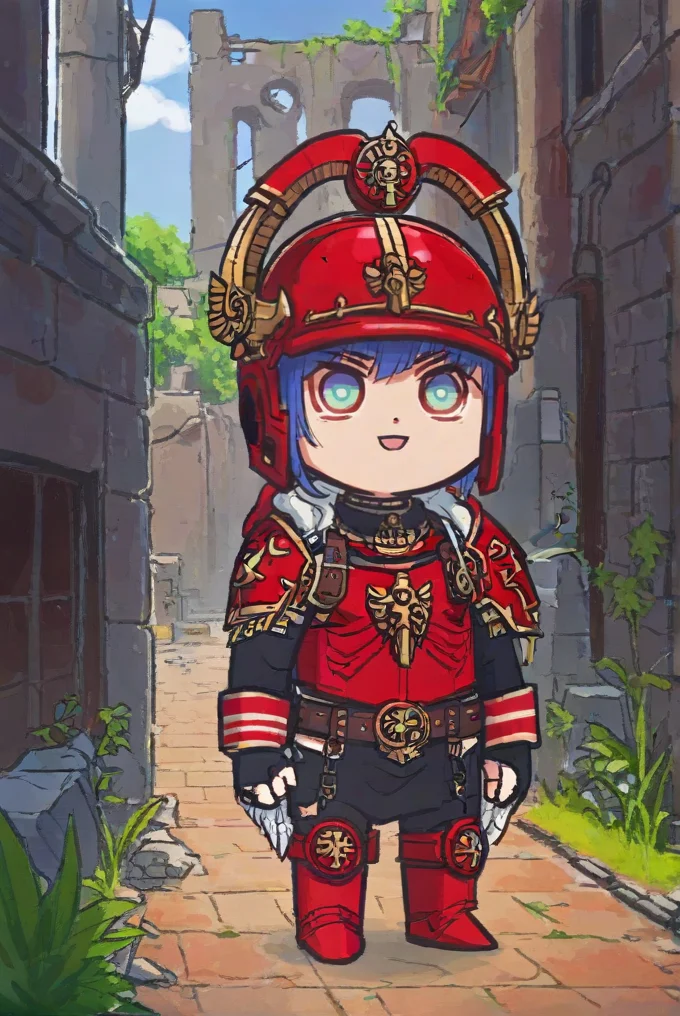 score_9,score_8_up,<lora:Turbo_XL:1>,<lora:Xinzoruo:1>,chibi,helmet,adeptus astartes,warhammer 40k,post-apocalypse,ruins,abandoned city background,, maximum details
