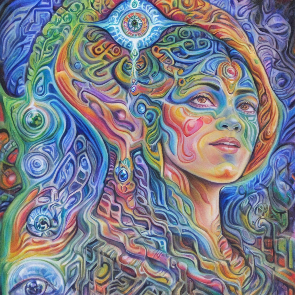 <lora:f4b14n:1> f4b14n str0k3 woman third eye in ecstasy vibrant psychedelic