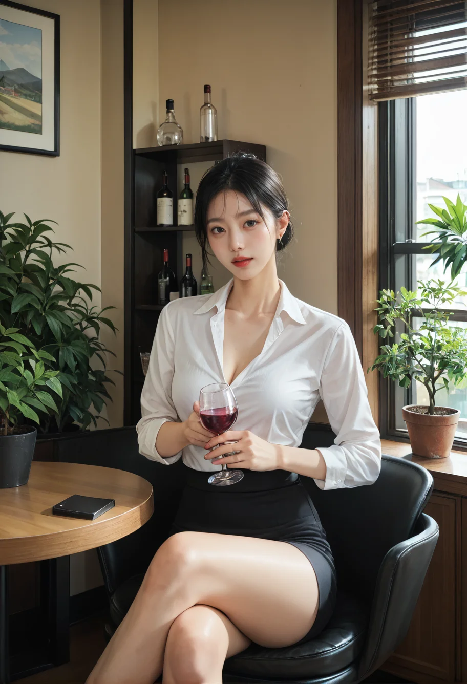,ruanyi0822,indoors,potted plant,
sitting,office lady,holding cup,wine glass,<lora:0822 bar interior_v1_pony:1>, score_9,score_8_up,score_7_up,,8k,1girl,solo,,