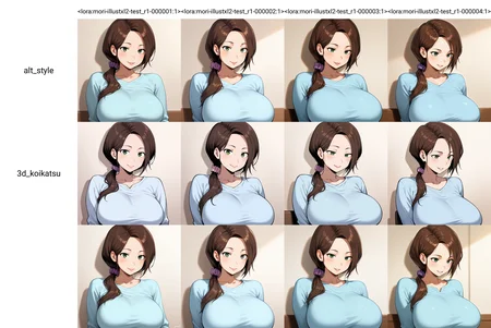 masterpiece,best quality,amazing quality,<lora:mori-illustxl2-test_r1-000001:1>, womanmri, brown hair, low ponytail, hair scrunchie, large breasts, green eyes,solo, gentle smile,motherly,