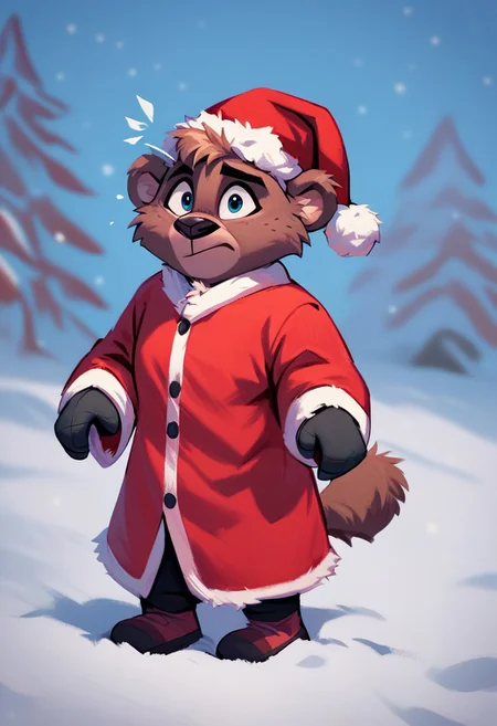 score_9, score_8_up, score_7_up, high res, best quality, solo, Koala, santa hat, shivvering in snow, unhappy, fluffy_new_year, merry_furistmas, <lora:Fluffy_New_Year__Merry_Furistmas:1>