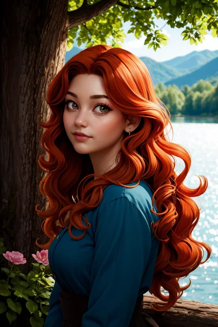 1girl, big hair, curly hair, long hair, long sleeves, looking at viewer, orange hair, red hair, ringlets, shirt, solo, wavy hair, lake, nature, dappled sunlight, flower, tree,
masterpiece, best quality, intricate details, <lora:backlight_slider_v10:-0.5> <lora:contrast_slider_v10:3> <lora:weight_slider_v2:0.7>