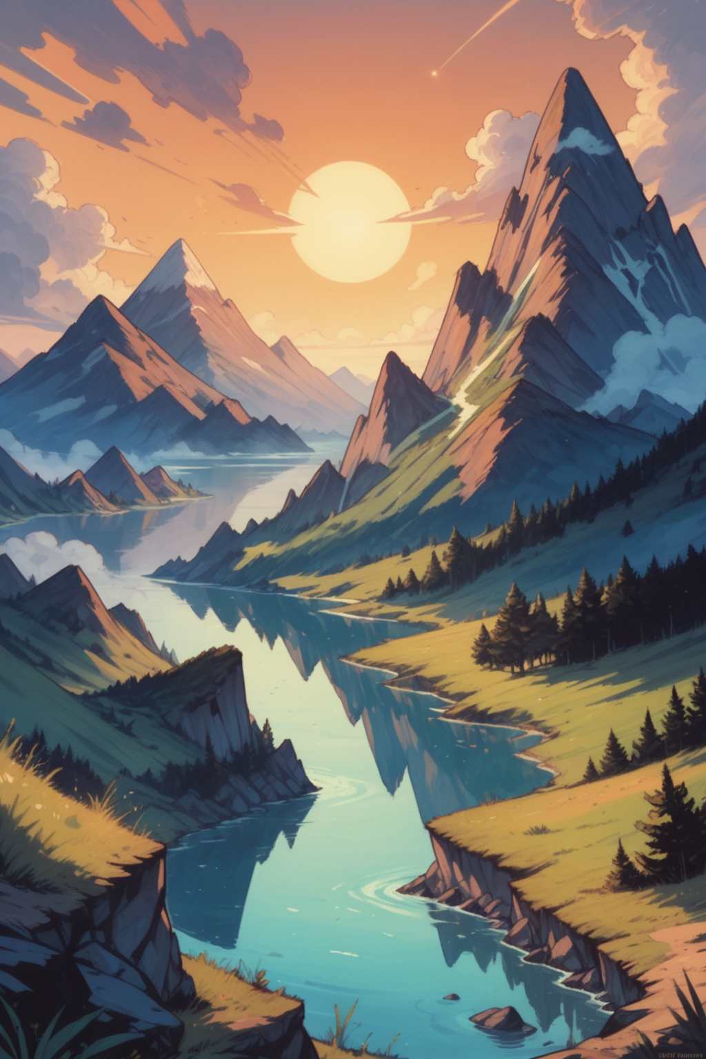 no humans, spacecraft, science fiction, scenery, outdoors, sky, cloud, mountain, , water, zPDXL3, detailxl,  Score_PnyReal,