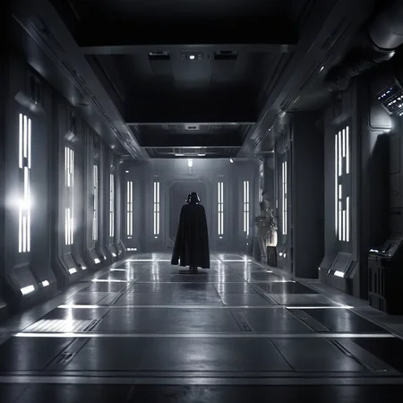 cinematic film still of <lora:star wars style v2:0.8>
<lora:detailed:0.4> detailed
<lora:perfection style:0.4> perfect
<lora:PerfectEyesXL:0.5>
<lora:Chiaroscuro Lighting Style:0.3>
In Star Wars Fictional universe a dark hallway with a lot of lights,monochrome,greyscale,indoors,no humans,scenery,stairs,tile floor , cinematic, film, detailed background, motion picture style, different style, different people, space opera, realistic, sci fi style, cinematic light, dramatic light, perfect color, perfect scene, star wars style, shallow depth of field, vignette, highly detailed, high budget, bokeh, cinemascope, moody, epic, gorgeous, film grain, grainy